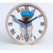 Tulup Holzuhr 30fi cm wanduhr - schwarze Spitzen - kranker Hund