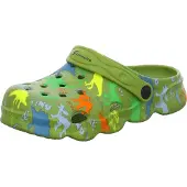 Sneakers Badeschuhe aus EVA, grün, mit bunten Dinosauriern, wasserabweisend und leicht