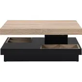 Vente-unique Couchtisch mit drehbarer Tischplatte - MDF - Schwarz lackiert & Naturfarben - FAUSTO