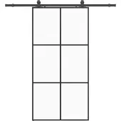 Syfax Schiebetür mit Beschlagset, ESG-Glas, 102x205 cm, 5 mm Glasstärke, pulverbeschichteter Stahl, Schwarz, leises Gleiten