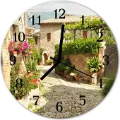 Tulup Glasuhr Wanduhr Küchenuhr Echt-Glas 30fi cm Gasse Blumen mehrfarbig