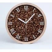 Tulup Holzuhr 25fi cm wanduhr - weiße Spitzen - Kaffeebohnen