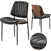 Vevor Retro-Esszimmerstuhl (2 Stk.) eleganter gepolsterter Leder-Beistellstuhl (158,76 kg belastbar) für Esstische, platzsparender Küchentischstuhl mit dicken Kissen & Metallbeinen, Schwarz Café