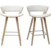 Miliboo - Design-Barhocker weiß mit hellem Holz H 65 cm (2er-Set) SYRAH
