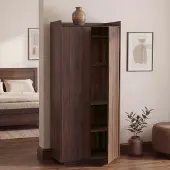 Mendler Schrank HWC-P44, Kleiderschrank Garderobenschrank 2 Türen Push-to-open, MDF 184x80x40cm Walnuss-Optik