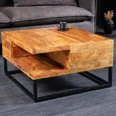 Riess Massivholz Couchtisch GIANT 60cm braun Sheesham stone finish Metall schwarz Ablage