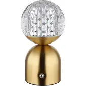 Globo LED Tischleuchte, Kristalle, Touchdimmer, Memory, Messing, H 20 cm