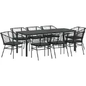 vidaXL Möbel 9-teiliges Garten-Esszimmer-Set mit Kissen Schwarz Poly Rattan - Gartenstühle 3380910