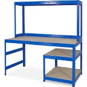 BRB-Lagertechnik Packtisch / Werkbank mit Aufbau und Unterbau, BxTxH 1500x600/300x1500 mm, blau