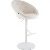 CLP Barhocker London Samtbezug stufenlos höhenverstellbar drehbar mit Rückenlehne creme Gestell Farbe weiß