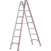 Hymer Sprossenstehleiter, beidseitig begehbar, 2x7 Sprossen, senkr. Höhe 2,00 m, Reichhöhe 3,36 m, Gewicht 7,8 kg