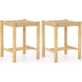 Costway 2er Set Barhocker Holz, Barstuhl Sitzhöhe 45 cm mit Fußstütze, Küchenstuhl aus geflochtenem Papier, Tresenhocker Bistrohocker für Küche, Esszimmer, Hinterhof (36 x 36 x 45 cm)