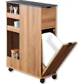 Kesper Servierwagen Nischenregal braun HolzNachbildung – 60x25x86cm – mit Abfalleimer & Rollen – schmaler Küchenwagen für Müll, Vorräte & Ordnung – 2485113