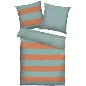 Herding TOM TAILOR Bettwäsche-Set ‘Bold Stripes Warm Coral & Fresh Sage’ - 80-x-80-cm-135-x-200-cm, Deckenbezug im Lieferumfang enthalten, Kissenbezug enthalten