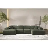 Fun-Möbel Wohnlandschaft Sofa U-Form CESINA in Stoff Ascot Bukla Winter Moss