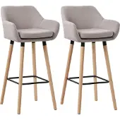 CLP 2er Set Barhocker Grant Stoffbezug Gestell aus Buchenholz bis 150 kg | Farbe taupe