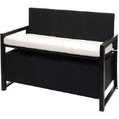Mendler Poly-Rattan 2er Sitzbank MCW-F39, Gartenbank Truhenbank, Staufach Aufbewahrung Sitzkissen anthrazit, Kissen creme