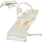 Vevor Babyliege, zusammenklappbare Babywippe für geborene mit zwei Positionen und drehbarer Spielzeugstange, leicht zu tragender Babysitz , Beige