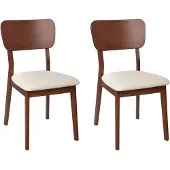 Beliani Esszimmerstuhl 2er Set Dunkelbraun u. Hellbeige Gummibaumholz mit Sitzpolster Hohe Rückenlehne ohne Armlehnen Klassisch Holzstuhl Küchenstuhl