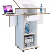 VCM Holz mobiles Rednerpult | Maße ca. H. 107 bis 128 cm x B. 60 bis 123 cm x T. 44 cm | rollbar mit Schublade | Stehpult | Stehtisch - Salia
