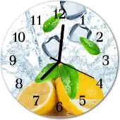 Tulup Glasuhr Wanduhr Küchenuhr Echt-Glas 30fi cm Zitrone gelb