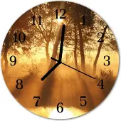Tulup Glasuhr Wanduhr Küchenuhr Echt-Glas 30fi cm Bäume Nebel orange