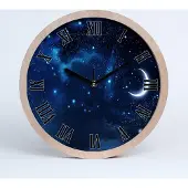 Tulup Holzuhr 25fi cm wanduhr - schwarze Spitzen - sternenklarer Himmel
