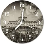 Tulup Glasuhr Wanduhr Küchenuhr Echt-Glas 30fi cm Eiffelturm grau