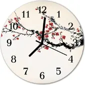 Tulup Glasuhr Wanduhr Küchenuhr Echt-Glas 30fi cm Blumen weiß