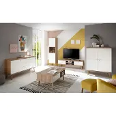 IMV Wohnzimmer Set Merle 477cm eiche riviera / weiß matt Wohnwand Sideboard