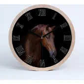 Tulup Holzuhr 25fi cm wanduhr - schwarze Spitzen - braunes Pferd