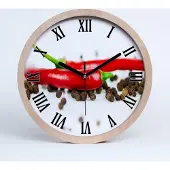 Tulup Holzuhr 25fi cm wanduhr - schwarze Spitzen - und Chilischote