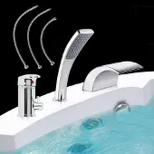 Melko Badewannenarmatur 3-Loch Einhebelmischer Set mit Handbrause Wasserfall Chrom