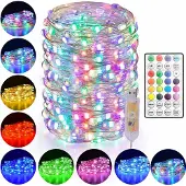 ROSNEK 10m 100 LEDs Bunt Lichterkette Innen Deko Kupferdraht Lichter mit Fernbedienung