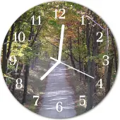 Tulup Glasuhr Wanduhr Küchenuhr Echt-Glas 30fi cm Waldweg mehrfarbig