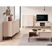 Meble Laski Wohnzimmer-Set Wohnwand Dast 4-teilig beige mit LED-Beleuchtung