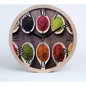 Tulup Holzuhr 20fi cm wanduhr - schwarze Spitzen - bunte Gewürze