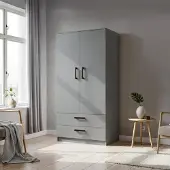 Masseno Drehtürenschrank DOVI 90/180/50 cm 2-türig Schlafzimmer Schrank Kleiderschrank Grau