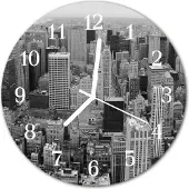 Tulup Glasuhr Wanduhr Küchenuhr Echt-Glas 30fi cm Skyline schwarz-weiß
