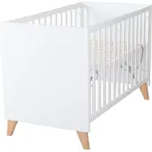 Roba 2in1 Baby- & Beistellbett Leon 60x120 cm - 6-fach Höhenverstellbar - 5 Schlupfsprossen - Weiß / Nachbildung Othello Eiche, 1914866
