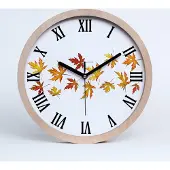 Tulup Holzuhr 25fi cm wanduhr - schwarze Spitzen - Herbstblätter