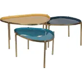 Miliboo - Couchtische aus Stahl vergoldet senfgelb, blau und türkis (3er-Satz) ZURIA