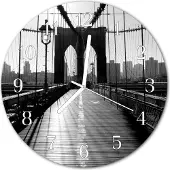 Tulup Glasuhr Wanduhr Küchenuhr Echt-Glas 30fi cm Brücke schwarz-weiß