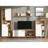 Homestyle4u 2528, TV Board Holz TV-Schrank Lowboard TV-Bank Sideboard Eiche Natur Weiß