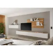 Empinio24 Wohnwand 400 cm Eiche Weiss 4-teilig Nr 13 BOSTON + Beleuchtung