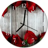 Tulup Glasuhr Wanduhr Küchenuhr Echt-Glas 30fi cm Rosen Bretter rot