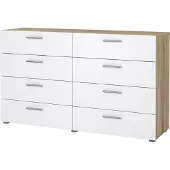 Ebuy24 Pepe Kommode 8 Schubladen Eichenstruktur-Nachbildung, weiß hochglanz.