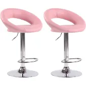 CLP 2er Set Barhocker Olinda Kunstleder höhenverstellbar und drehbar | Farbe pink Gestell Farbe chrom