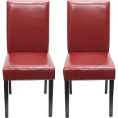 MCW 2er-Set Esszimmerstuhl Stuhl Küchenstuhl Littau Leder, rot, dunkle Beine