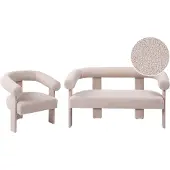 Beliani 3-Sitzer Sofa Set Hellbeige Bouclé Teddy Optik Komplett Gepolstert mit Armlehnen Holzbeine Geschwungene Rückenlehne Organische Form Retro Stil
